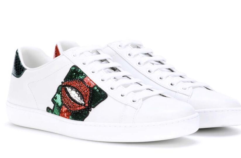 Gucci Ace Lip-embroidered Leather Lowtop Sneakers