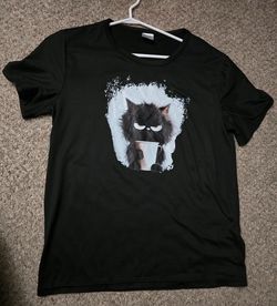 Black Cat Graphic Print Crew Neck Short Sleeve Cotton T-Shirt Size L