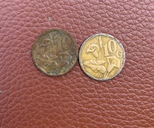 Vintage Lot of 2 South Africa 10 Cents Coins - 1991 & 1995 - Arum Lilies Flora World Coins