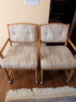 Solid Oak Rolling Arm Chairs Set of 2