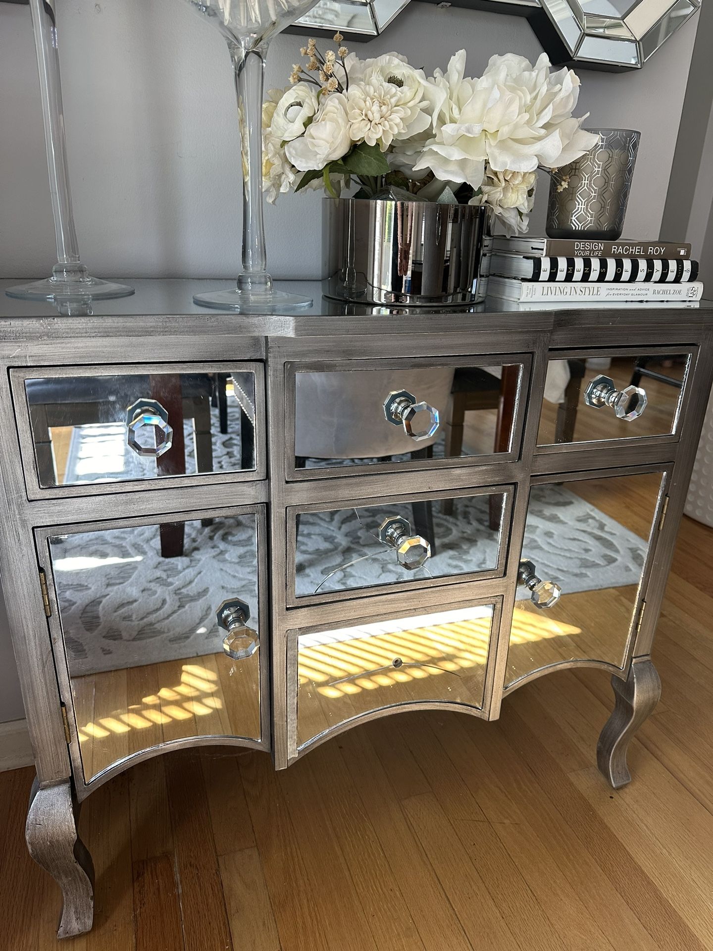 Accent Mirrored Sideboard Credenza (w/ Damage)
