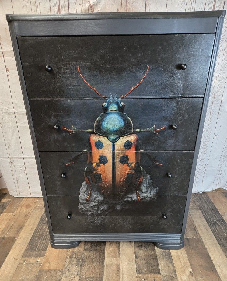 Vintage Wood Dresser Beetle Art