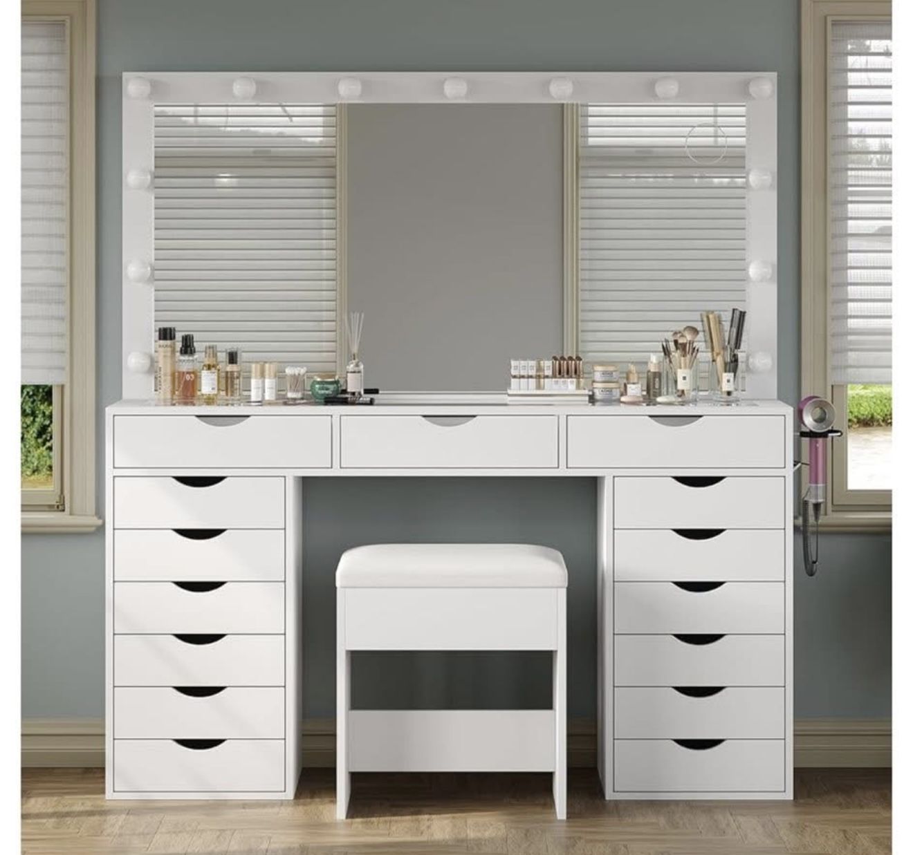 Glass Top Vanity 15 Drawer -New