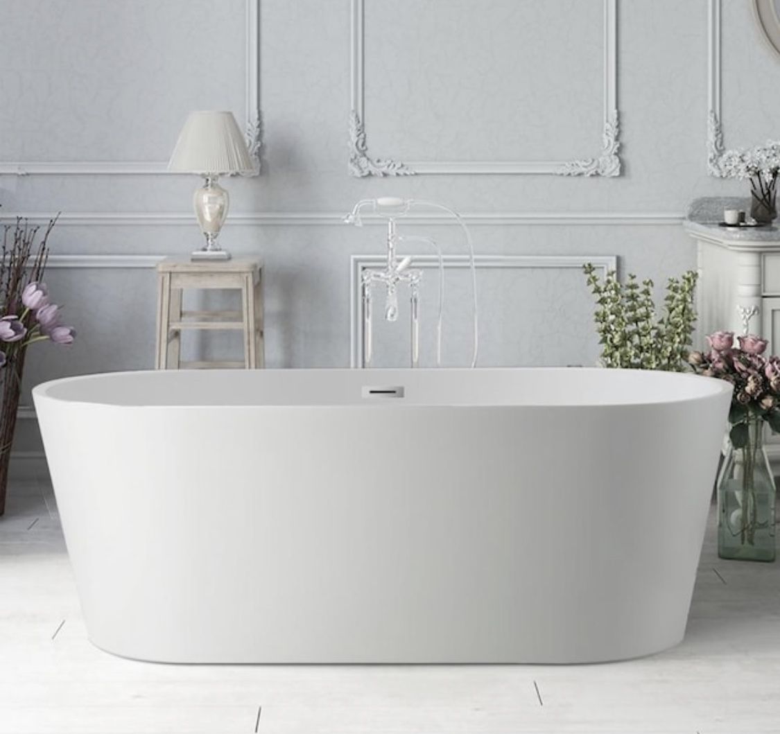 Vanity Art Bordeaux 59 in. Acrylic Flatbottom Freestanding Bathtub in White