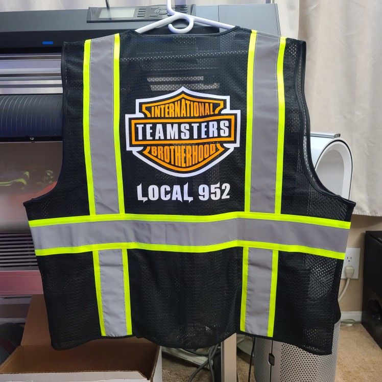 Teamsters Safety Vest (HARLEY 952) - Black w/White Orange Vinyl Decals