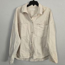 PacSun Cream White Denim Jean Jacket Trucker Coat Button-up Oversized Shacket