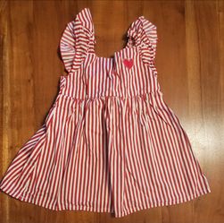 Girls Ruffled Sleeves 3T Red Striped Dress