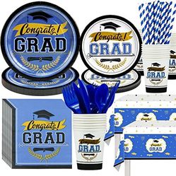 brand new Graduation Party Supplies Dinnerware, Graduation Decorations 2023 Tableware Include Plate, Napkins, Cups, Tablecloth, Cutlery, Straws, Congr