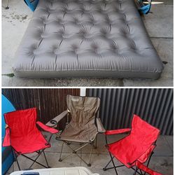 Coleman and others Camping Gear - Pop-up Tent - Queen Air Mattress - Air pump - 4 Adult Chairs - Large Travel Bin with wheels