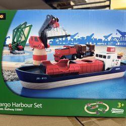 Brio Cargo Harbor Train Set 16 Piece Playset With Crane Tracks Ship And More