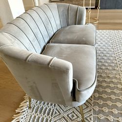50” Grey Velvet Loveseat With Gold Metal Legs