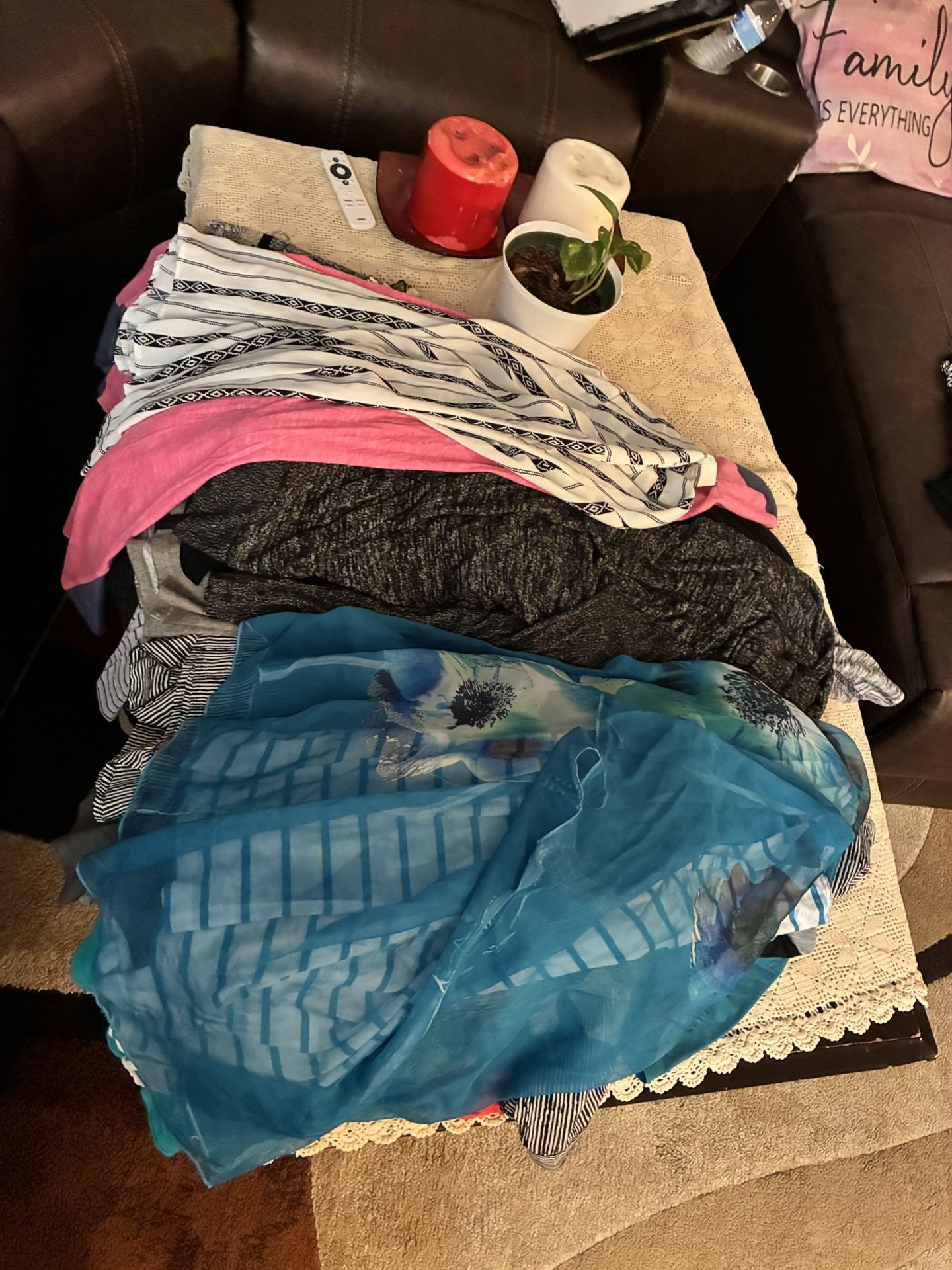 I have a little bit of everything women's clothing mostly shirts but some pants from sizes 1X-4X/5X. Shirts are between $10 and $15 each, pants are