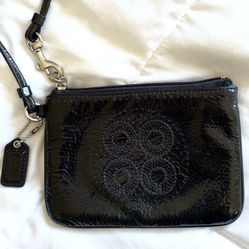 Coach Patent Leather Perforated Logo Zip Wristlet