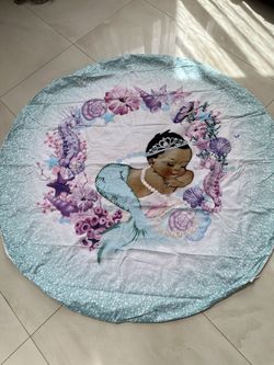 Mermaid Party locked Round Backdrop Cover, 5 ft