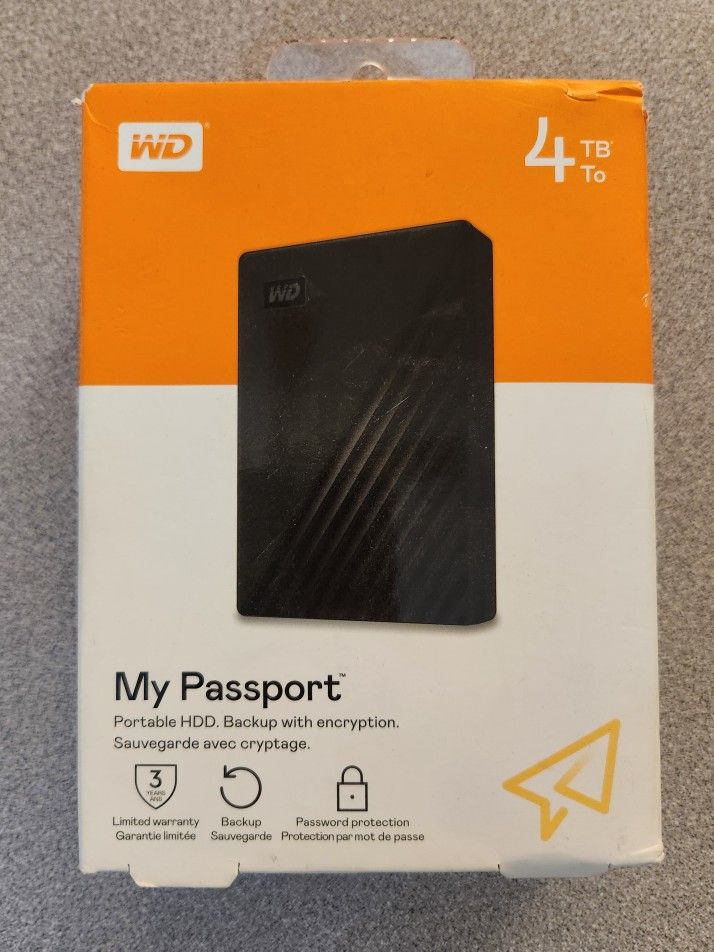 WD 4TB My Passport Portable HHD With Encryption
