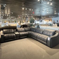 6PC Leather Power Reclining Sectional