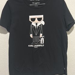 Karl largefeld graphic tee featuring a cartoon illustration with his cat, Choupette shirt wmns size M