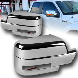 For 2009-2014 Ford F150 Mirror Chrome Full Side Mirror Covers W/ Turn Signal Cut -(2-MC-1748