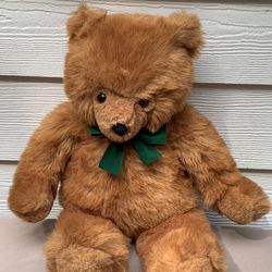1987 Vintage GUND K-33 JC PENNY Teddy Bear Green Ribbon Plush 22" Tall