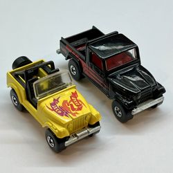 Vintage 1988 & 1997 Hot Wheels Yellow Jeep CJ-7 & Black Scrambler Loose