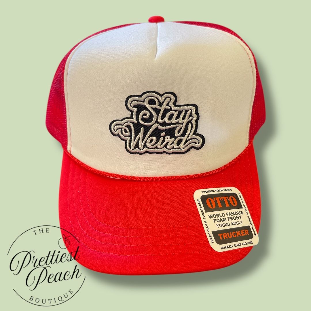 New! β Stay Weirdβ Red Trucker Hat - Youth Size
