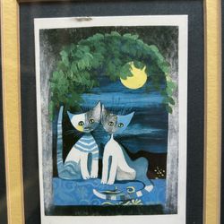 Set Of 3 Rosina Wachtmeister Cat Prints, And Two Hand Painted Cat Pictures ( From Peague) 