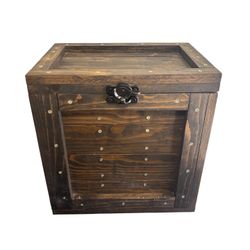 Wooden Dark Stained Wine Storage Rack Hinge Closure Square Chest