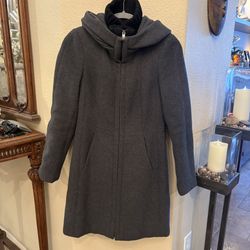 ZARA Women Gray Wool Blend Full Zipped Hooded Coat Size Medium-Fit like XS/S