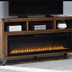 Tv Stand With Electric Fireplace 65"| Brand New | Best Price | Ashley Royard | Acacia | 3 Storage | 
