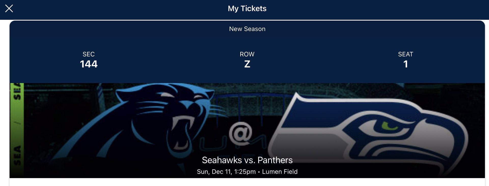 Seahawks vs Panthers Lower Level  Make Me An Offer 