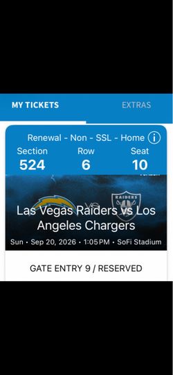 Raiders vs Chargers NFL Ticket Sep 20 2026