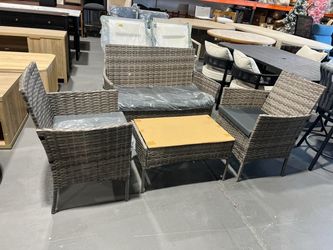 New -4 Pieces Outdoor Patio Furniture Set, Wicker Patio Conversation Set with Tea Table, All-Weather Outside Rattan Sectional Sofa for Backyard, Pools