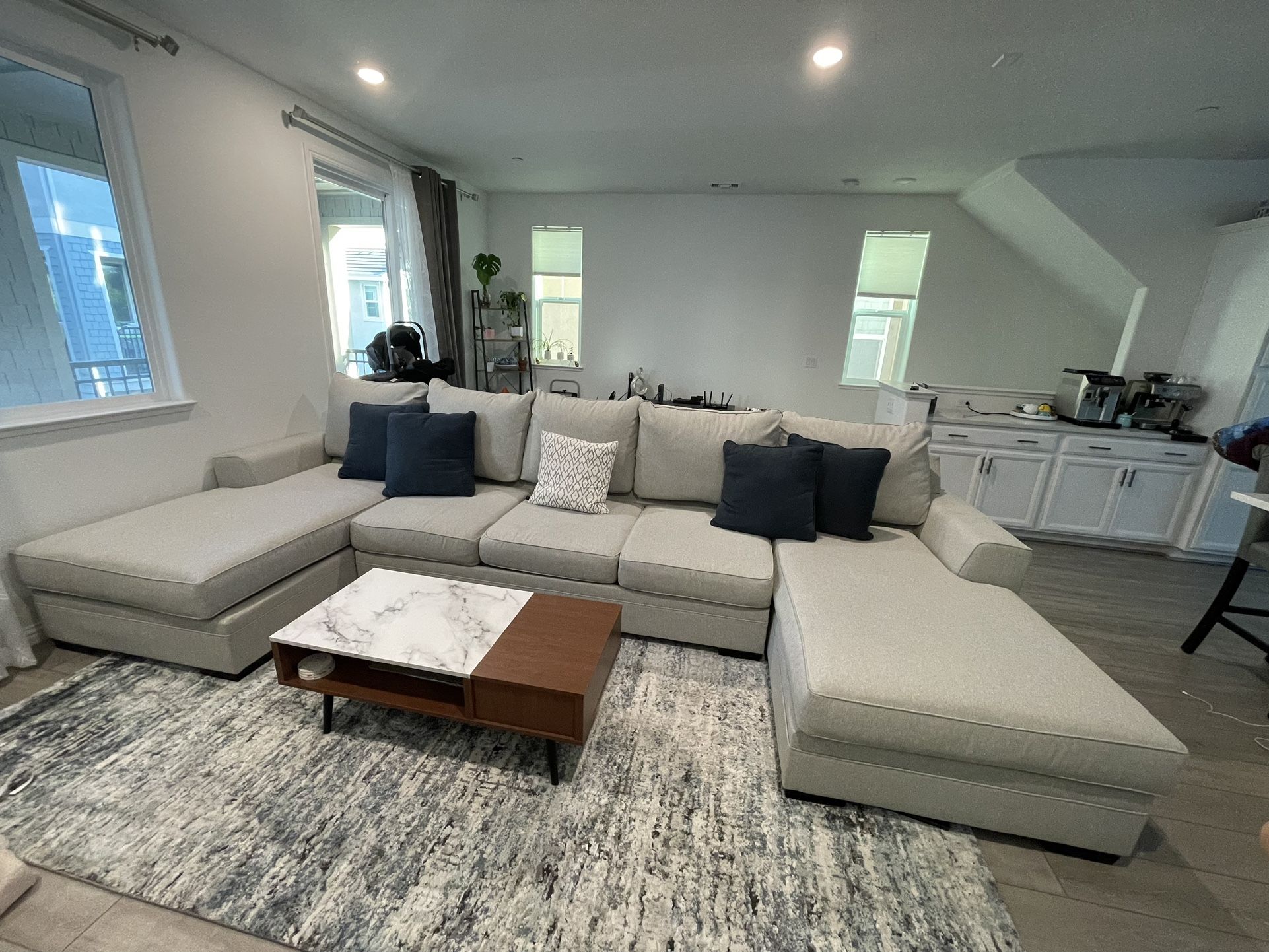 Living Spaces 3-Piece Sectional with Double Chaise Sofa