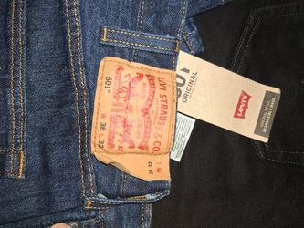 Levi denim pants.\nThirty eight thirty two new levi's, all black.\nThirty eight thirty two brand new and extra large bomber jacket , brand new