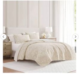 Martha Stewart 3pc Full/Queen Layered Branches Quilt Bedding Set Beige