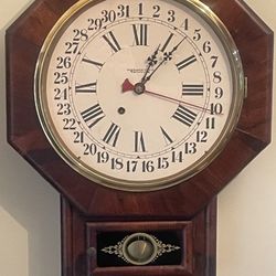 Antique New Haven Calendar Octagon Regulator Schoolhouse Wall Clock 8 Day