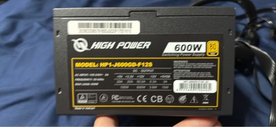 HIGH POWER 600W Power Supply, 80 Plus Gold Certified PSU, Continuous Power with 120mm Whisper Quiet
