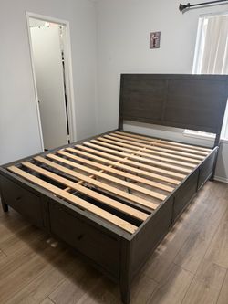 Queen Bed Frame with Storage Drawers