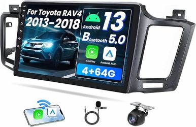 Car Radio Stereo for Toyota RAV4 2013-2018: 4GB+64GB Wireless Carplay & Android Auto 1280 * 800 IPS Touch Screen Upgrade Android 13 Car Stereo with Bl