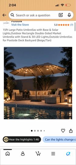 15ft Patio Umbrella with Base and Solar LED Lights