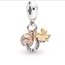 Horseshoe, Clover and Ladybug Dangle Gold Mixing Color Nature Spring Theme For Pandora Bracelet 