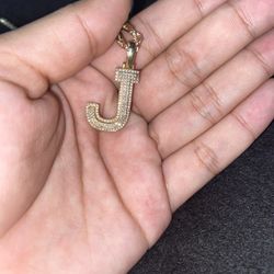 Gold Rope Chain J Pendant 