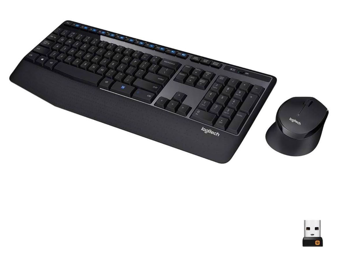 Logitech MK345 Wireless Combo Full-Sized Keyboard with Palm Rest and Comfortable Right-Handed Mouse, 2.4 GHz Wireless USB Receiver, Compatible with PC