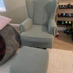 Pottery Barn glider swivel chair and ottoman