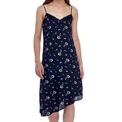 Kaari Blue Women's XS Black Floral Asymmetric Slip Dress Party/Cocktail