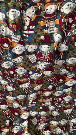 Christmas Bears Cotton Fabric 45”x44” Rare Find New