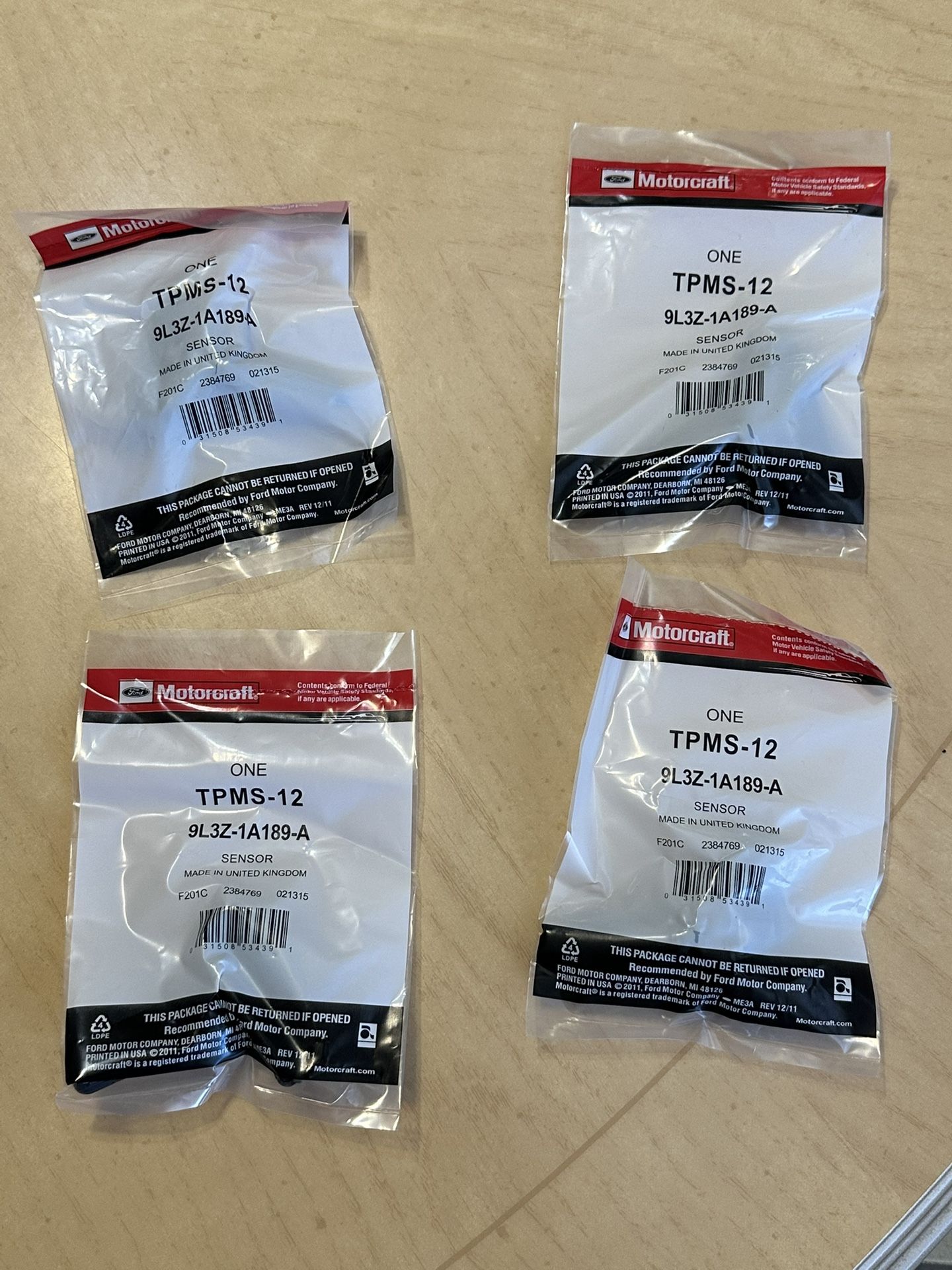New (4) Motorcraft TPMS-12 Sensors For Ford Lincoln Mercury