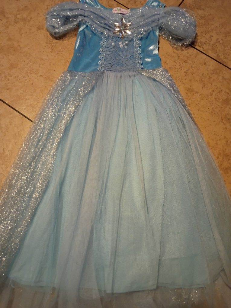 Girls Beautiful Long Formal Blue Elsa Costume Dress
