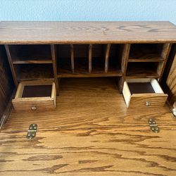 Oak Secretary Desk & Two Drawer File Cabinet