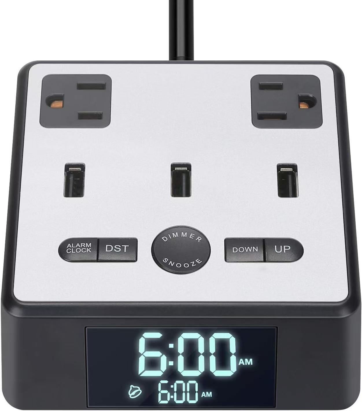 DS6 New Snooze USB Ports Alarm Clock Digital Black Color Decor